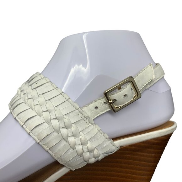 Jack Rogers Tinsely White Leather Whipstitch‎ High Wedge Sandals - Picture 8 of 12